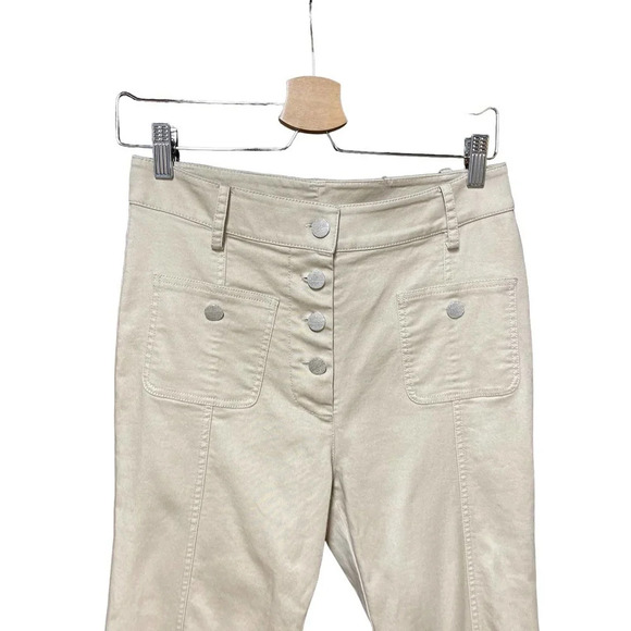 Alexis Helene Flared Stretch-Cotton Pants Button Denim Oyster Tan Size Medium - Picture 3 of 11